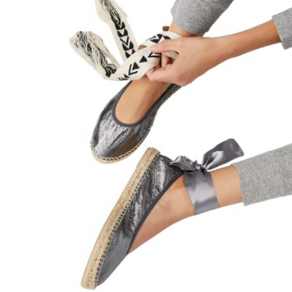 Free People Maya Wrap Silver Espadrilles Size 40 US 9.5